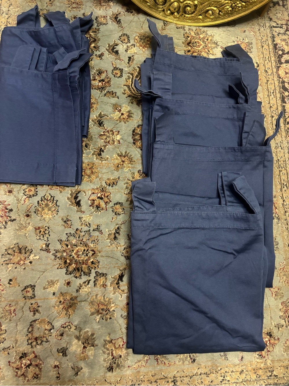 7pc Navy 100% Cotton Drapery Set- 3 Valances and 4 Curtain Panels